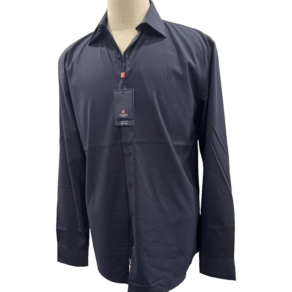 NWT Chaps Mens Performance Slim Fit Stretch Long Sleeve Blueberry Shirt